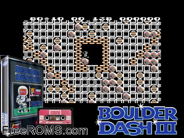 Boulder Dash 3 (UK) (1986) [a2] Amstrad CPC game showing 3D box cover and gameplay screenshot